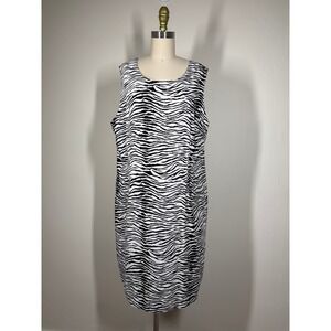 Vintage 90s Y2K E Morgan Zebra Print Shift Dress XL Black White Sleeveless